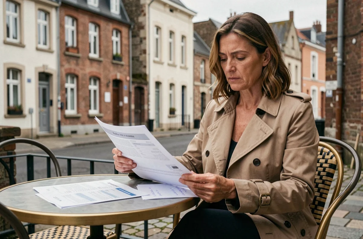 Femme étudiant des annonces immobilières à Rennes dans un quartier en transition urbaine