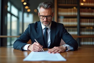 Avocat en droit commercial examinant une clause d'indexation dans un bail commercial dans un bureau parisien