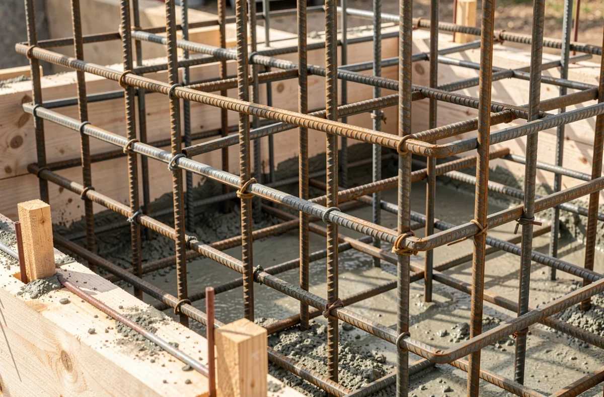 Cage d'armatures d'une longrine avant le coulage du béton