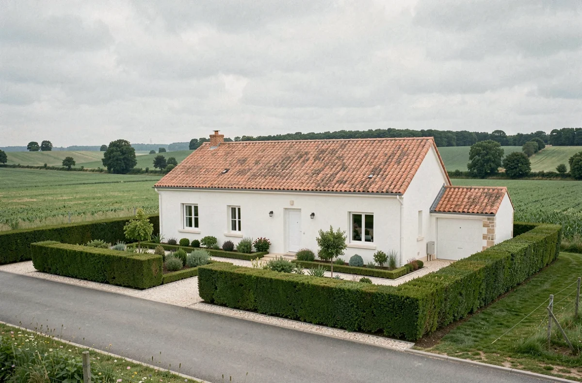 Maison individuelle neuve avec jardin aménagé dans la Vienne, représentant le marché de la construction résidentielle locale