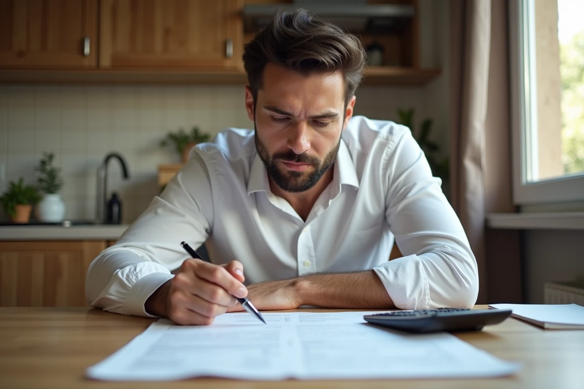 Homme remplissant une déclaration fiscale liée aux conditions de ressources du dispositif Pinel