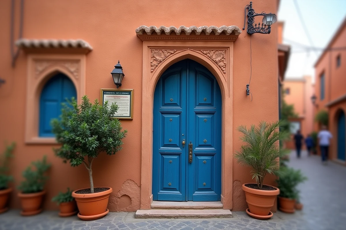 Extérieur d'une petite villa traditionnelle marocaine à vendre à Marrakech dans un quartier résidentiel calme
