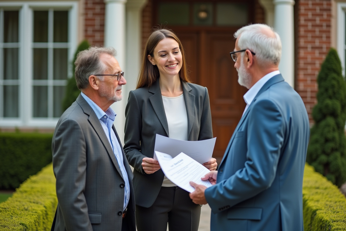 Jeune femme conseillant un couple à la porte d