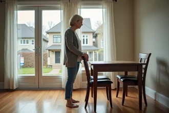 Femme réfléchie dans un salon moderne et lumineux