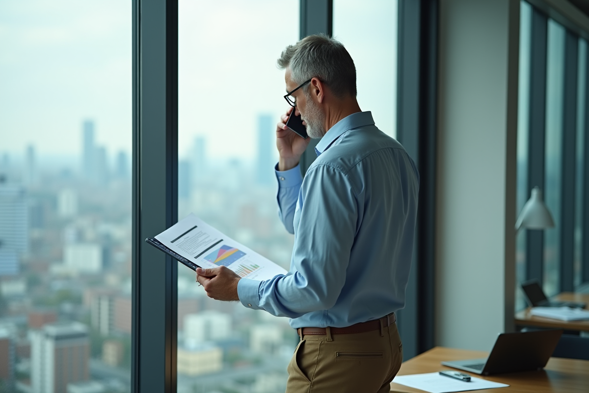 Homme d affaires étudie documents dans un bureau en ville