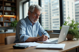 Homme d'âge moyen travaillant à son bureau organisé