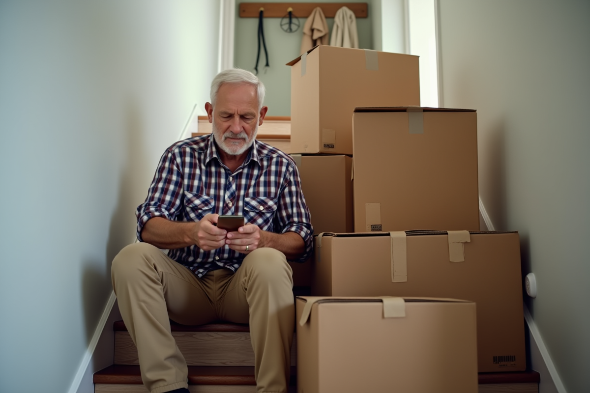 Homme âgé comptant des cartons lors d