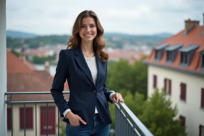 Jeune femme confiante sur un balcon à Bayonne