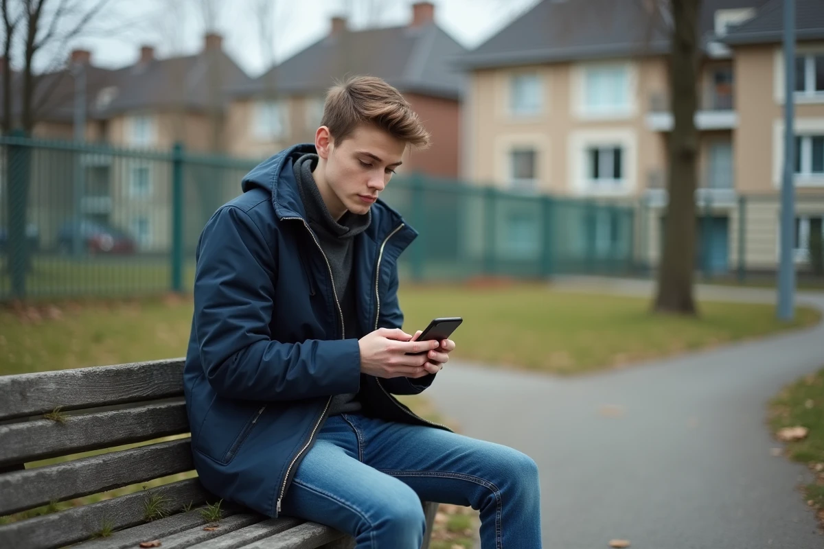 Jeune homme assis sur un banc à Chambéry