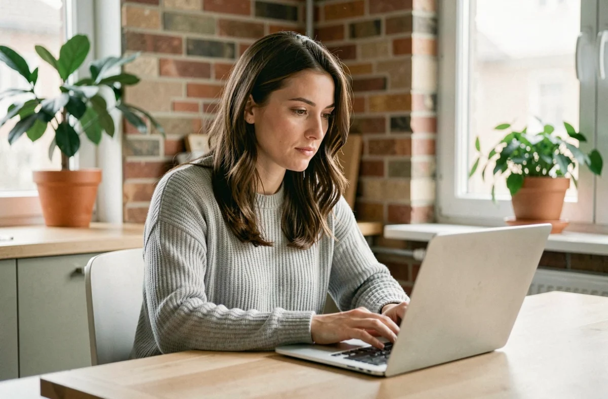 Locataire consultant son espace en ligne My Foncia sur un ordinateur portable dans son appartement