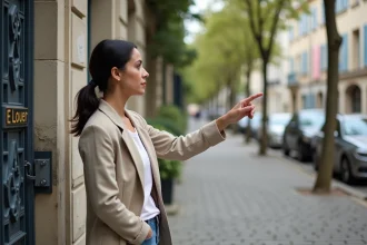 Femme devant une façade en pierre à louer dans un quartier résidentiel du Havre