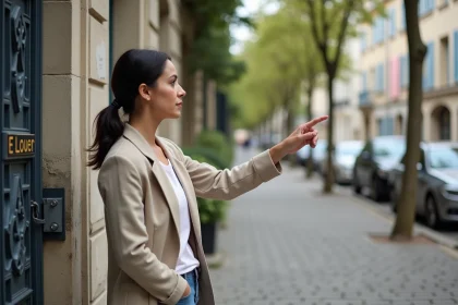 Femme devant une façade en pierre à louer dans un quartier résidentiel du Havre
