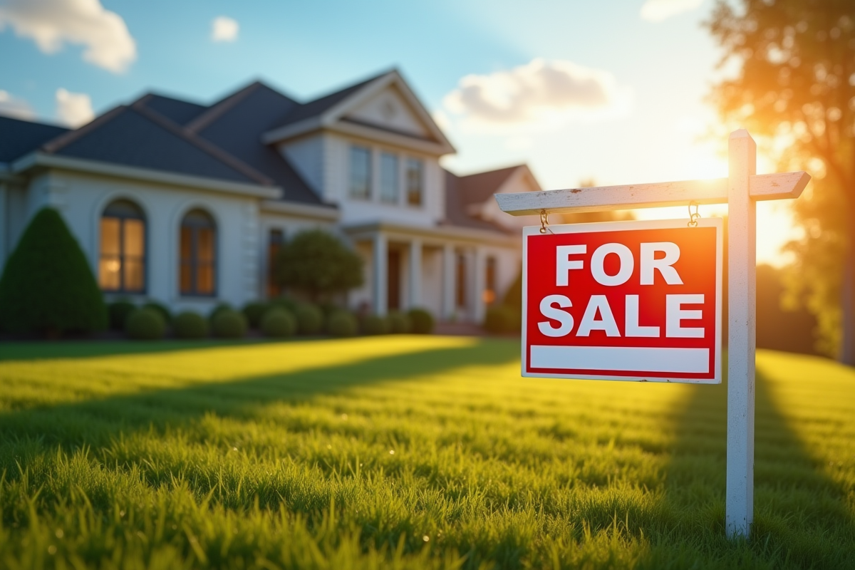 Panneau a vendre devant maison de luxe en fin d