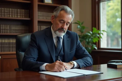 Notaire en costume dans son bureau élégant