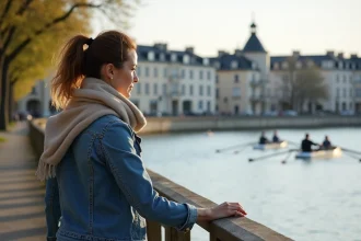 Femme en promenade sur la Marne à Nogent sur Marne