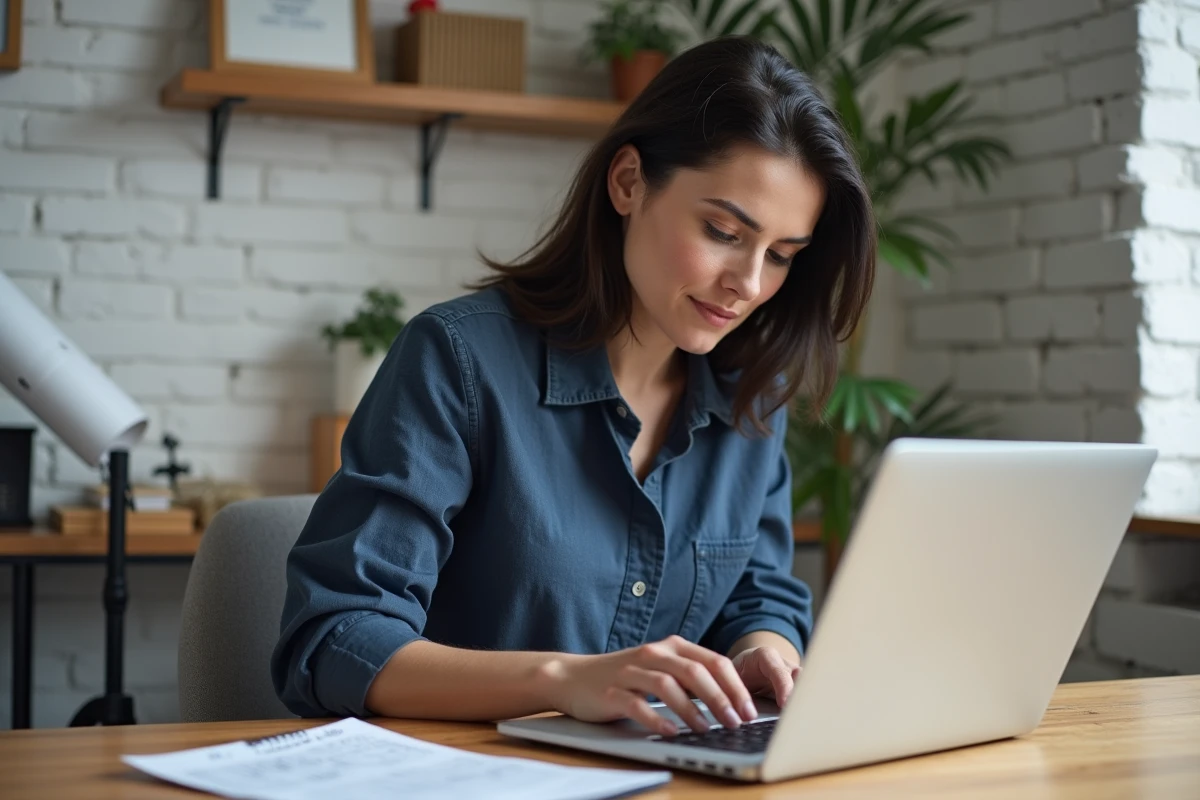 Propriétaire planifiant sa rénovation sur une plateforme en ligne depuis son bureau à domicile