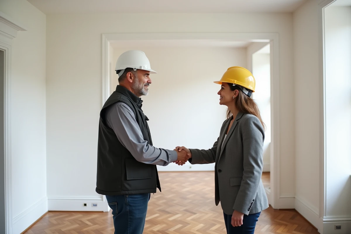 Architecte et cheffe de projet lors de la réception des travaux dans un appartement rénové