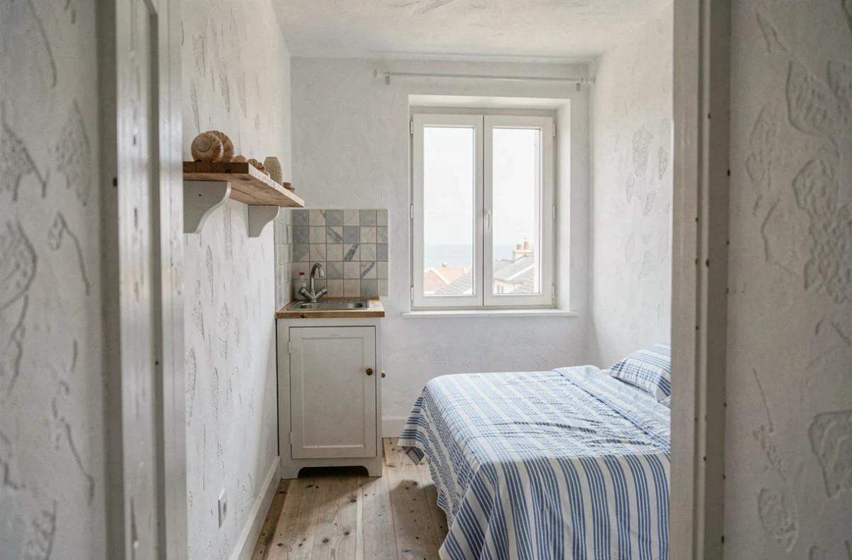 Studio meublé en bord de mer aménagé pour la location saisonnière avec un budget maîtrisé
